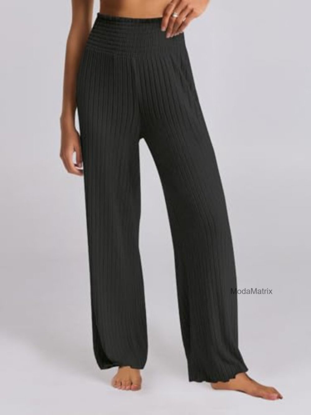 Women's 2-Piece Lounge Pajamas Set, Fleece-Lined Ribbed Knit, Long Sleeve, Wide - Picture 5 of 6